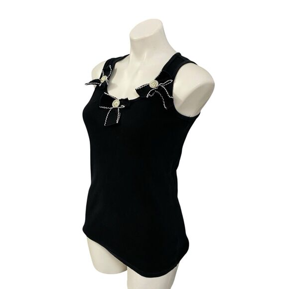 Allen B Tank Top Womens Size Large Black Knit Button Bow Work Office Casual - Picture 4 of 10
